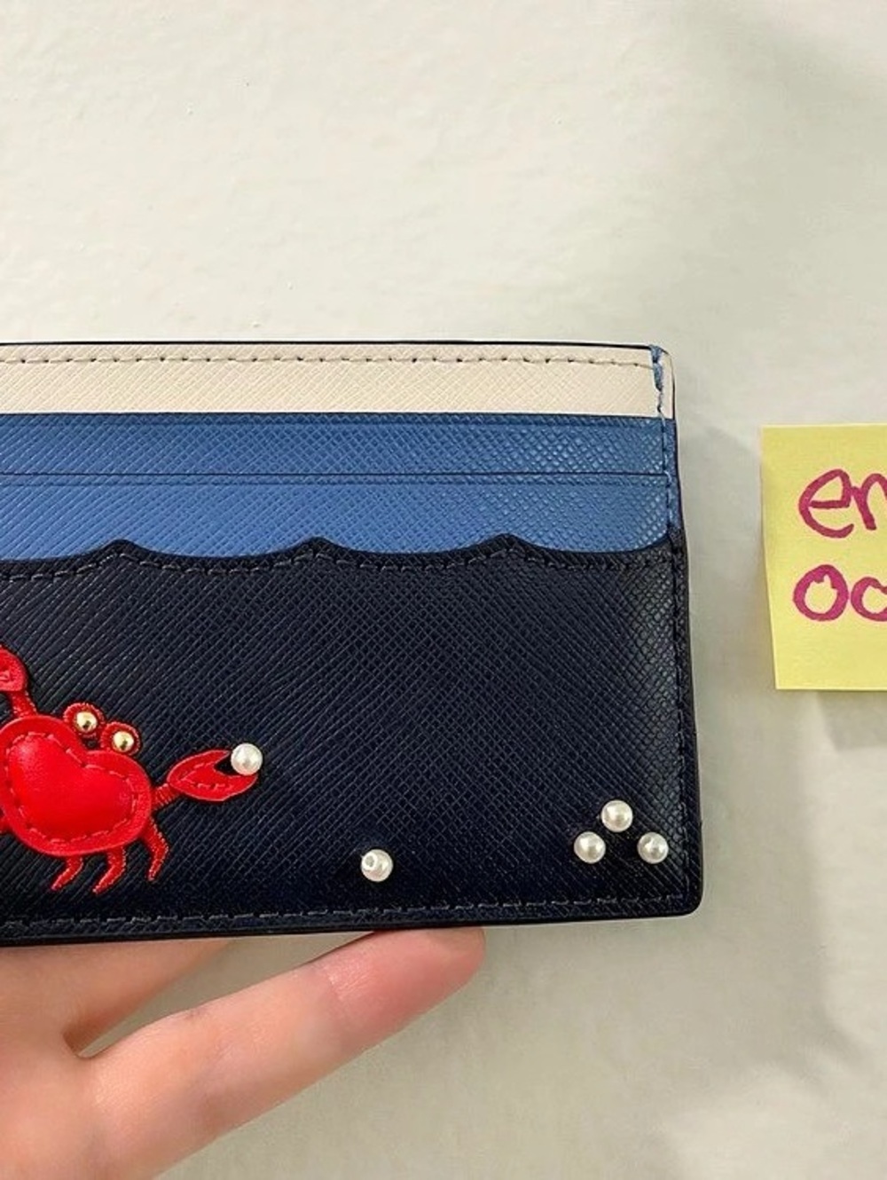 Kate Spade Pinch Me Crab Small Slim Card Holder Blue & Black